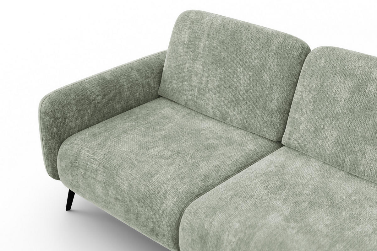 ECKSOFA FEBE 4-Sitzer RECHTS, hellgrüner Chenille-Stoff - Schwarz/Hellgrün, Holz/Textil (264/157cm) - Wozimo