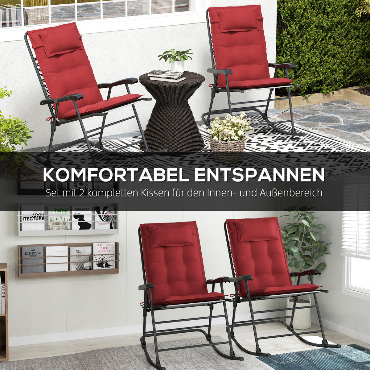 SESSELAUFLAGENSET 2er-Set aus Polyester 50x116x5 cm in Rot mit Bändern - Rot, Textil (50/5/116cm) - Modfu