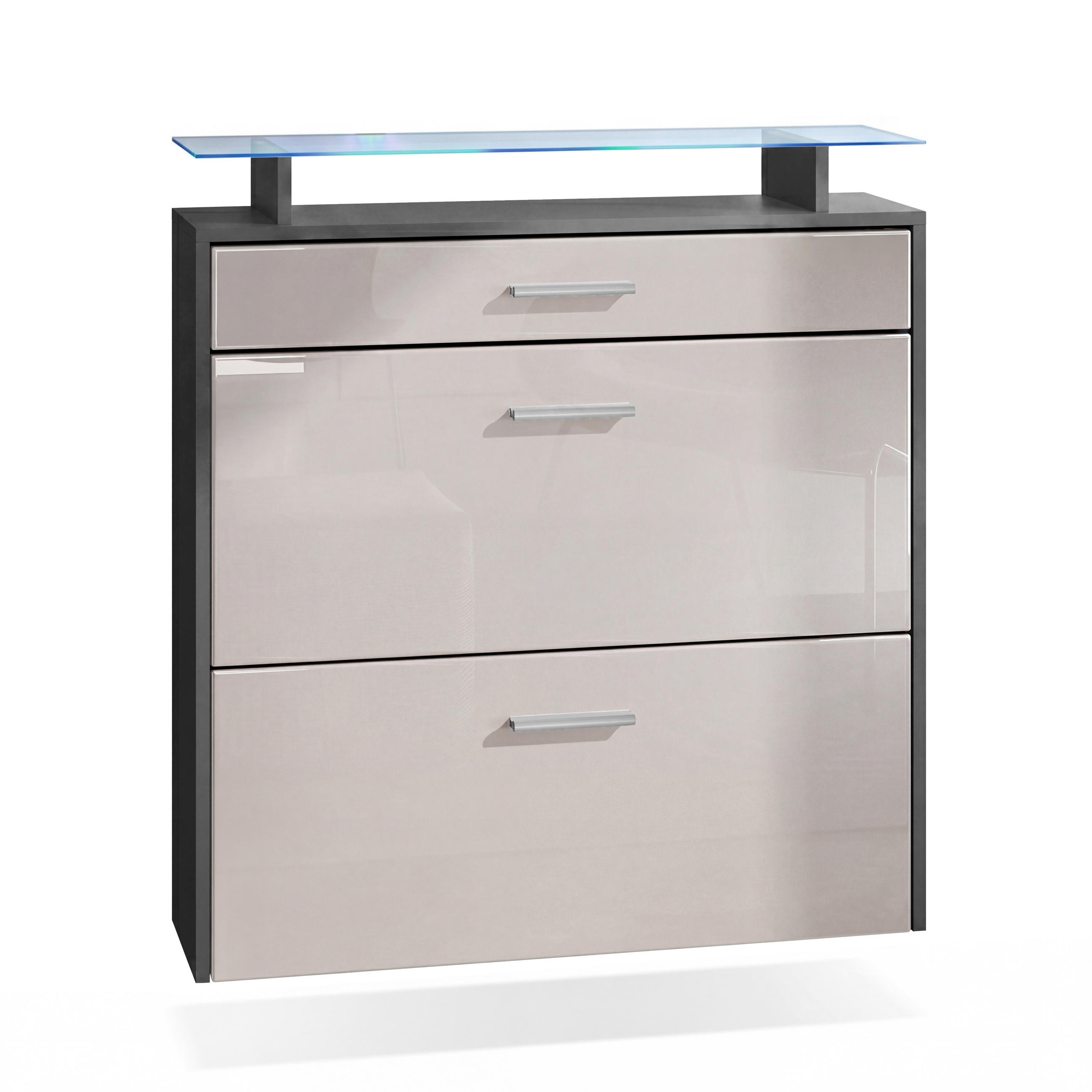 SCHUHSCHRANK Malea Fronten in Sandgrau Hochglanz - Sandfarben, Holzwerkstoff (89/96/23cm) - Vladon