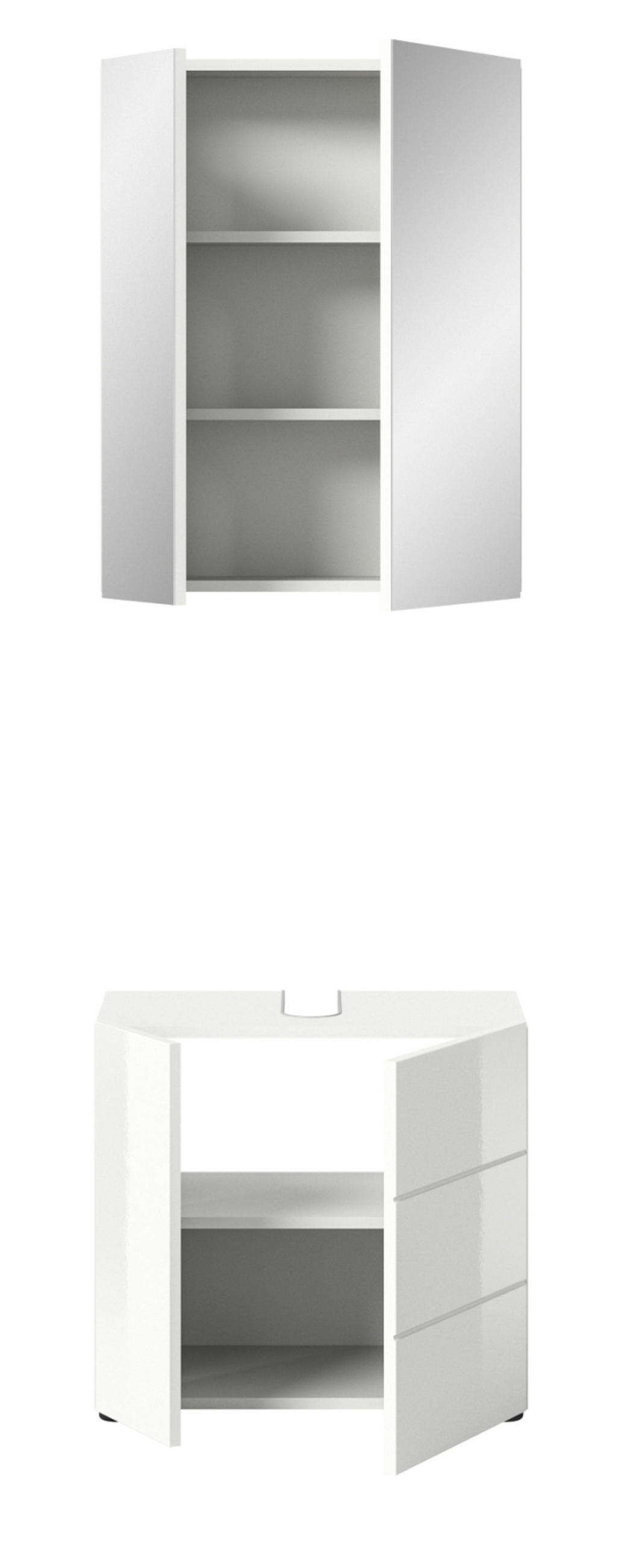 BADMÖBEL-SET 2-teilig weiß Hochglanz, Badkombination 60 x 190 cm - Weiß Hochglanz, Glas/Holzwerkstoff (60/190/34cm) - Inn.Furn