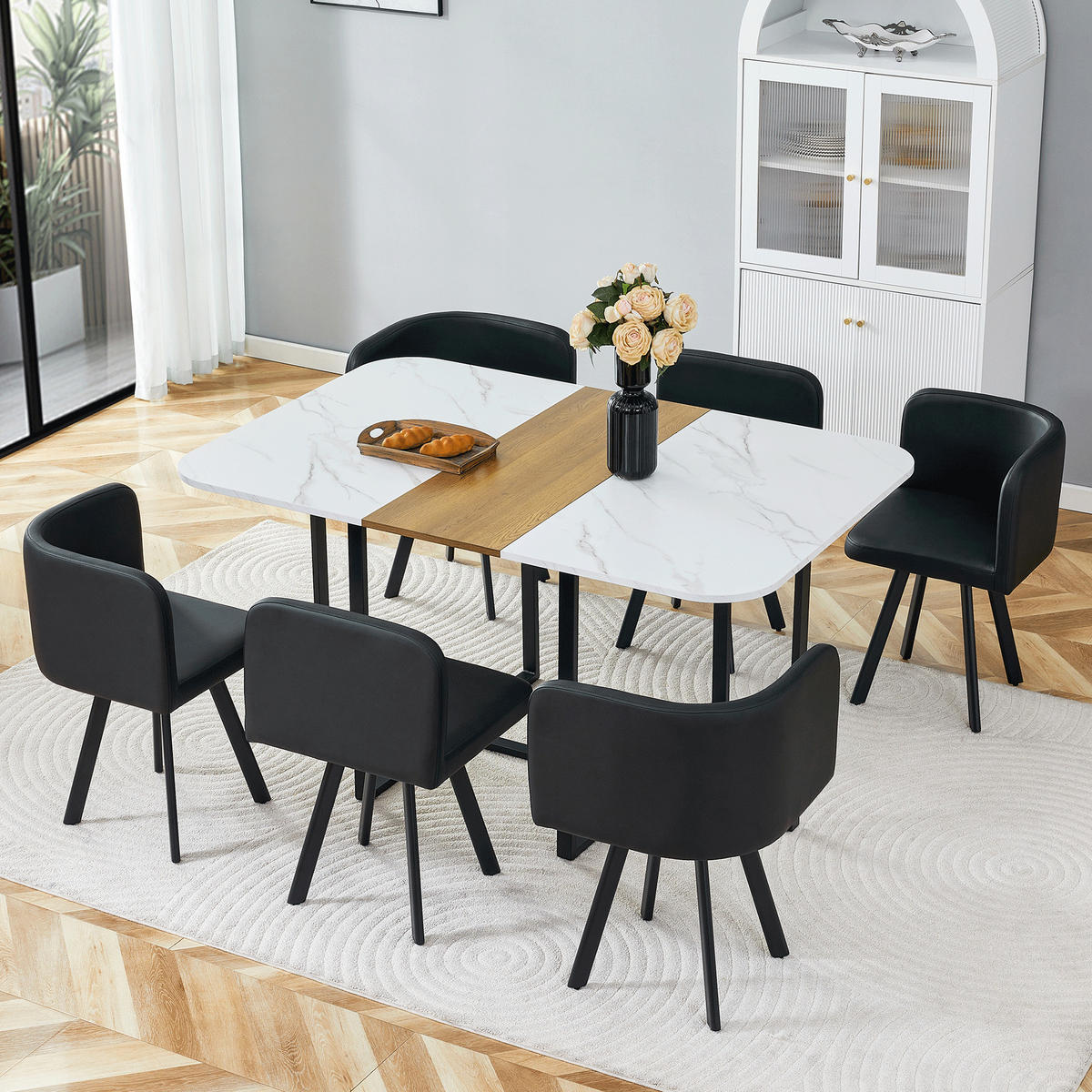 ESSTISCH-SET ausziehbar für 4-6 Personen Naturholz Schwarz - Schwarz, Metall (100/79/150cm) - Meubliv