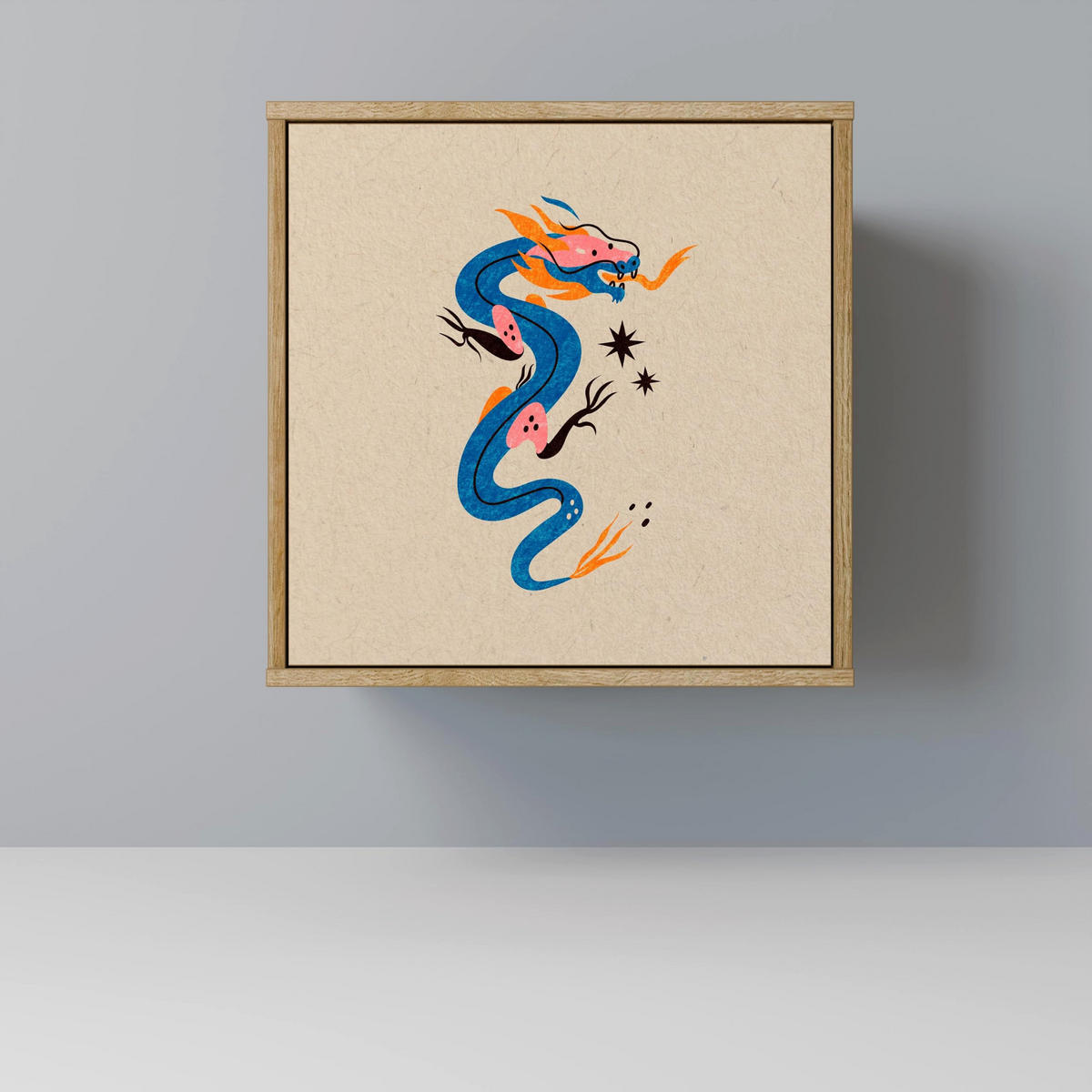 SIDEBOARD MYTHOLOGICAL CREATURES, Eichefarben, 57,5x42x57,5 cm, Ohne Füße - Eichefarben/Multicolor, Holzwerkstoff (57.5/57.5/42cm) - SpaceRebels