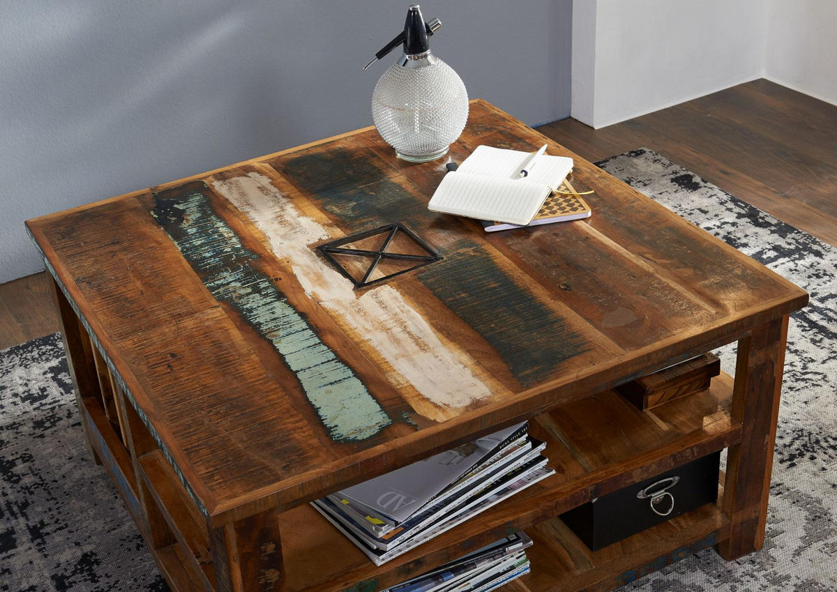 COUCHTISCH Altholz 90x90x48 mehrfarbig lackiert NATURE OF SPIRIT #105 - Multicolor, Holz (90/90/48cm) - Massivmoebel24