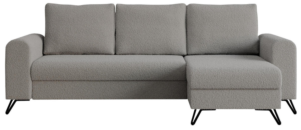 ECKSOFA Hugo Boucle Hellgrau - Hellgrau/Schwarz, Textil/Metall (242/140cm) - MKS