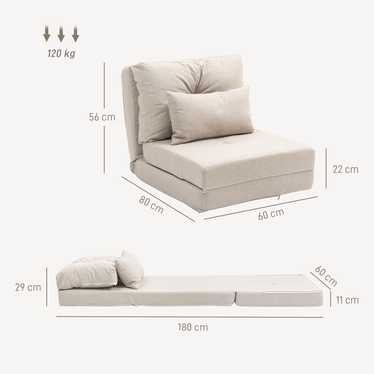 SCHLAFSESSEL DE-14580 5-fach verstellbar mit Kissen Beige - Beige, Textil (80/56/60cm) - ComfortXL