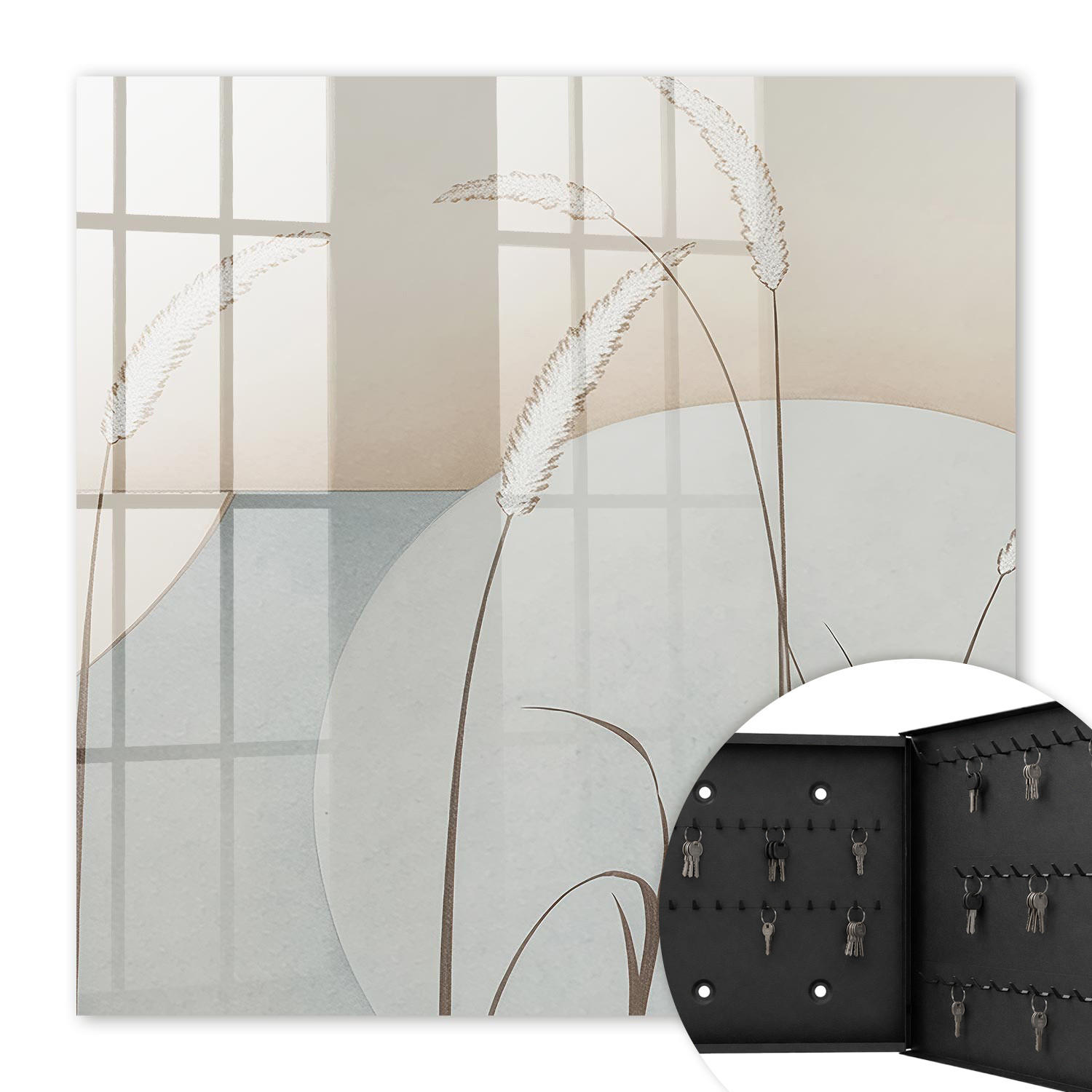 SCHLÜSSELBOX Schwarz 30x30 cm- Türöffnung nach rechts - Natürliche Gräser - Beige, Metall (30/30/5cm) - TULUP
