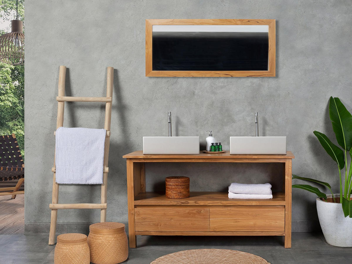 WASCHBECKENUNTERSCHRANK - 135 cm x 50 cm - Holz, Platte - Naturfarben Hell - KETAPANG - Naturfarben, Holz (135/75/50cm) - Vente-Unique