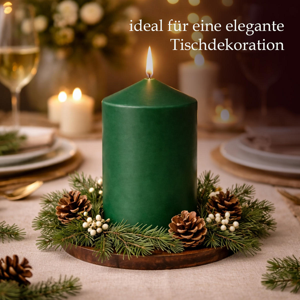 STUMPENKERZEN (6er Pack) Ø6cm x 10cm - Dunkelgrün - Dunkelgrün, Naturmaterialien (10cm) - HS Candle
