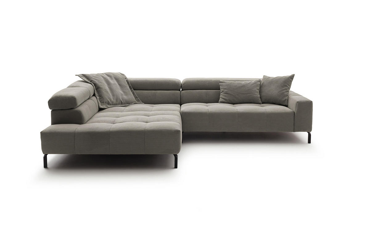 ECKSOFA MIT MOTORISCHEM SITZVORZUG OHIO Grau Cord - Schwarz/Grau, Textil/Metall (311/219cm) - KAWOLA