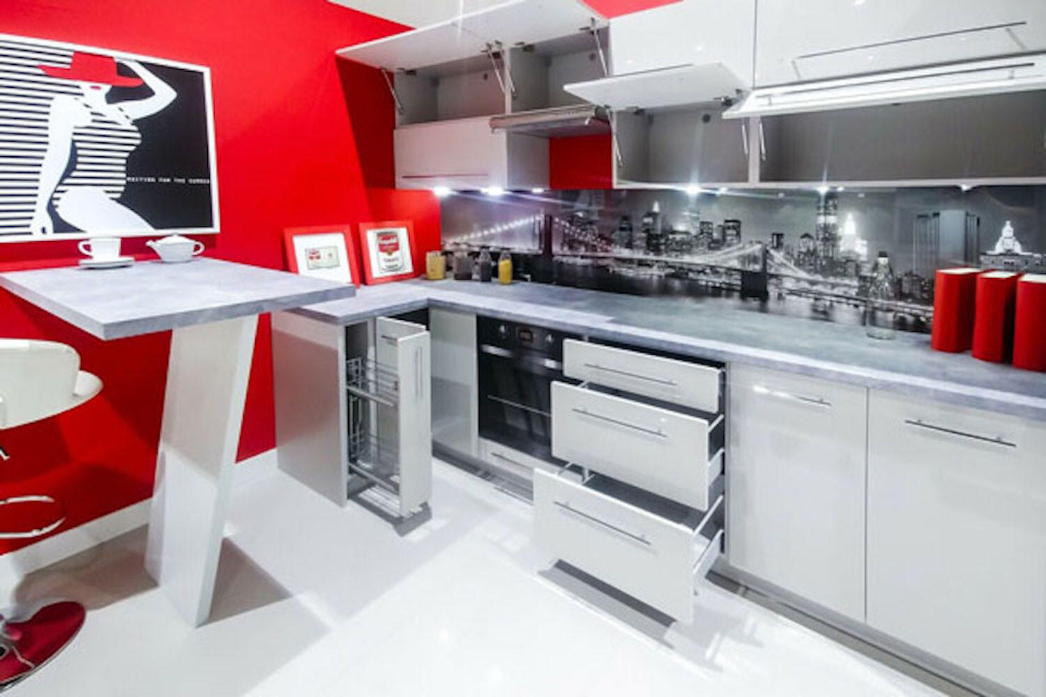 WINKELKÜCHE Platinium grau matt / weiß hochglanz 12-teilig - Weiß/Grau, Holzwerkstoff (105/168/290cm) - Feldmann-Wohnen