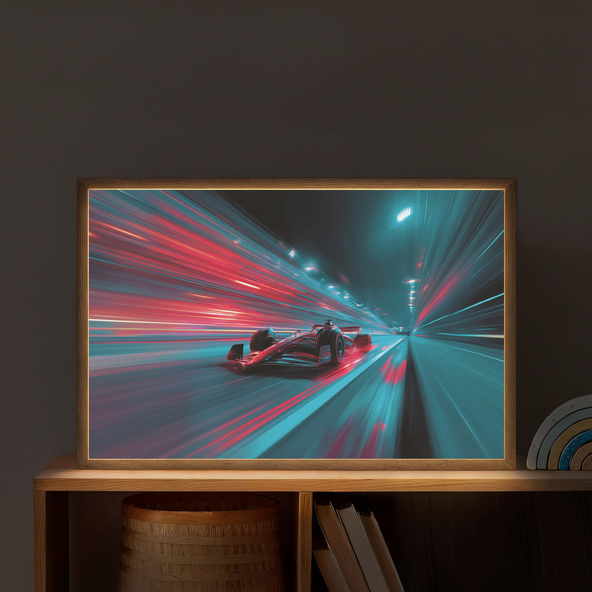 DOBÍJECÍ NOČNÍ LAMPIČKA Závodní auto - Červená - Rychlost 60x40 cm - tyrkysová, kompozitní dřevo (8/60/40cm) - OnlyWow
