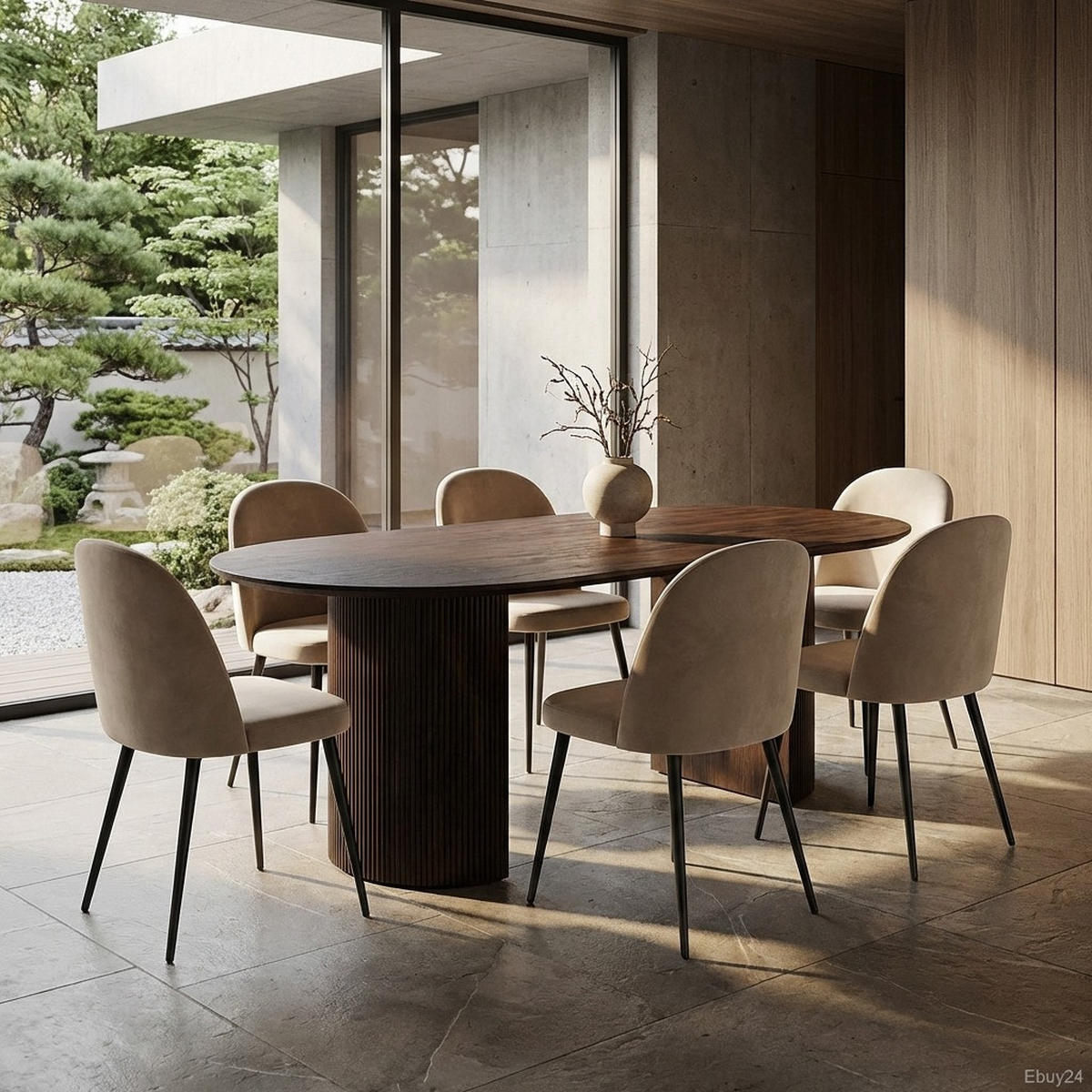 ESSGRUPPE 7-TLG. Kyoto Dunkelbraun - Dunkelbraun/Weiß, Holzwerkstoff/Textil (210/75/100cm) - ebuy24