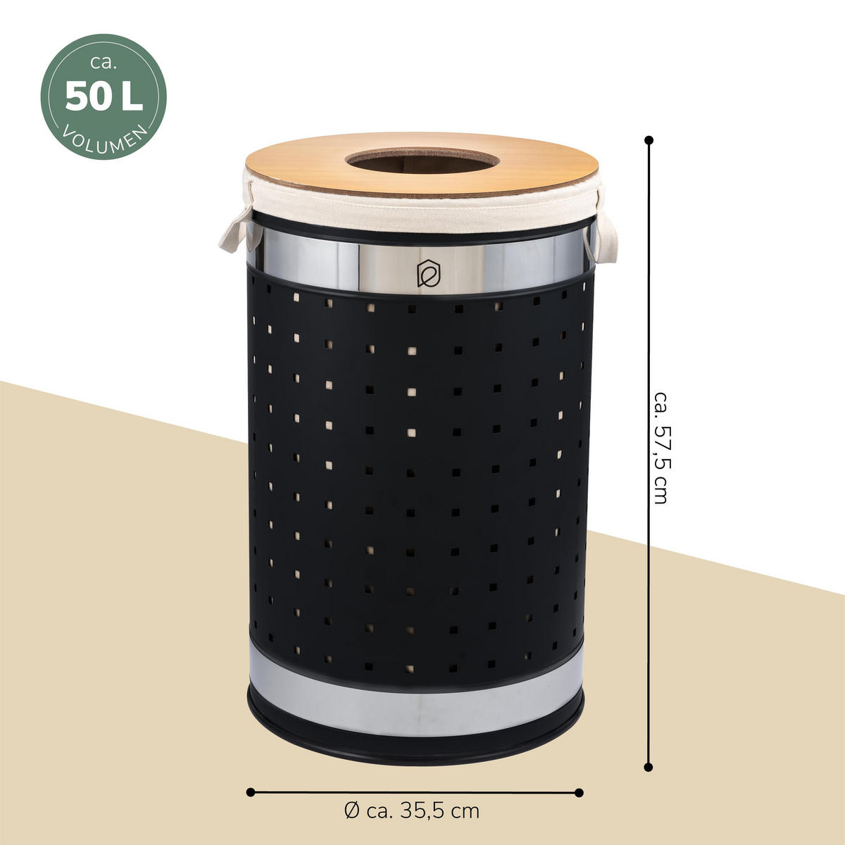 WÄSCHETONNE 50 Liter, schwarz - Schwarz, Metall (35.5/57.5/35.5cm) - eluno