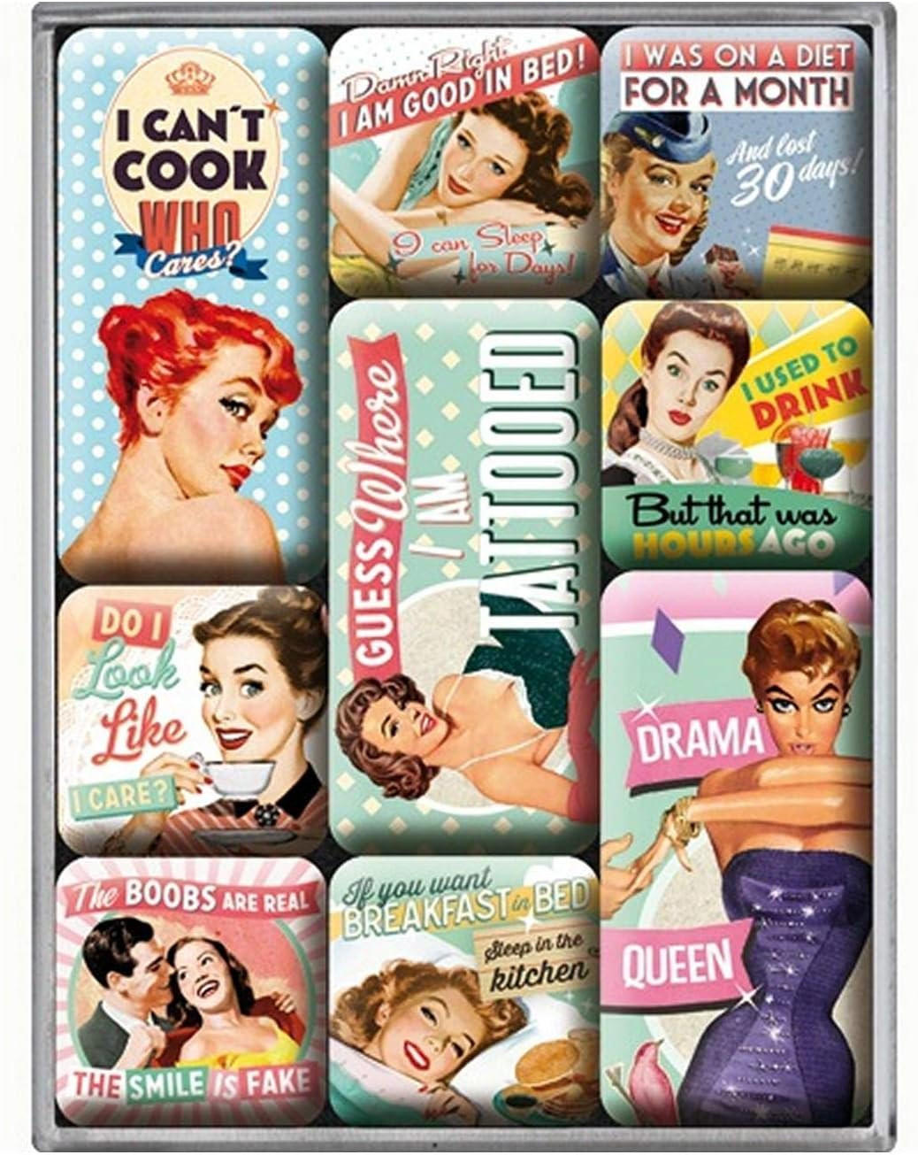 MAGNETSET 9-teilig Say It 50's Cheeky Slogans - Multicolor, Metall (7/9/2cm) - Nostalgic-Art