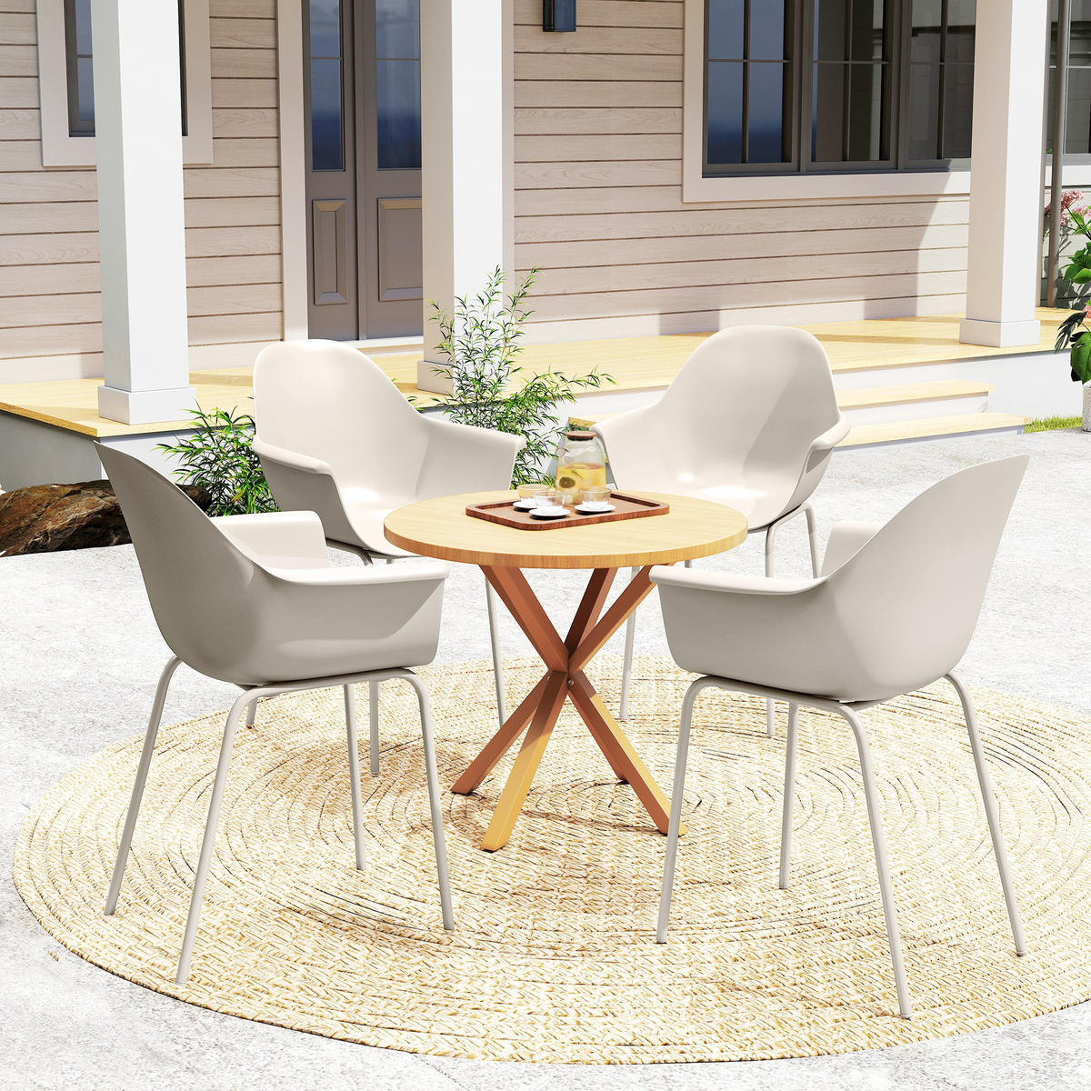 GARTENSTUHL 4er Set, Essstuhl Terrassenstühle mit Rückenlehne und Armlehne - Grau, Metall (55/84/59cm) - Outsunny