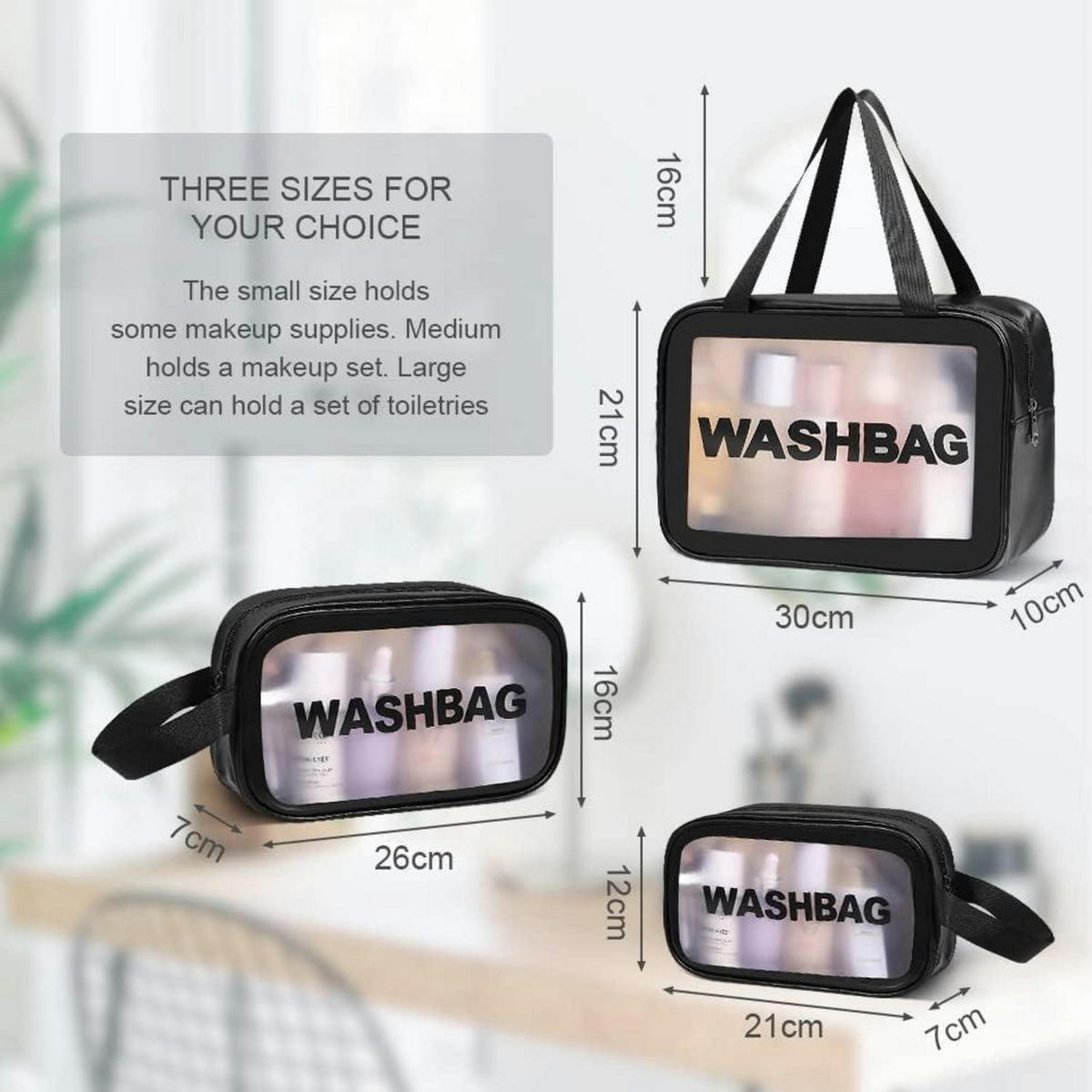 KULTURBEUTEL 3-teiliges Set Transparent Schwarz - Schwarz, Kunststoff (22.5/3.8/32cm)