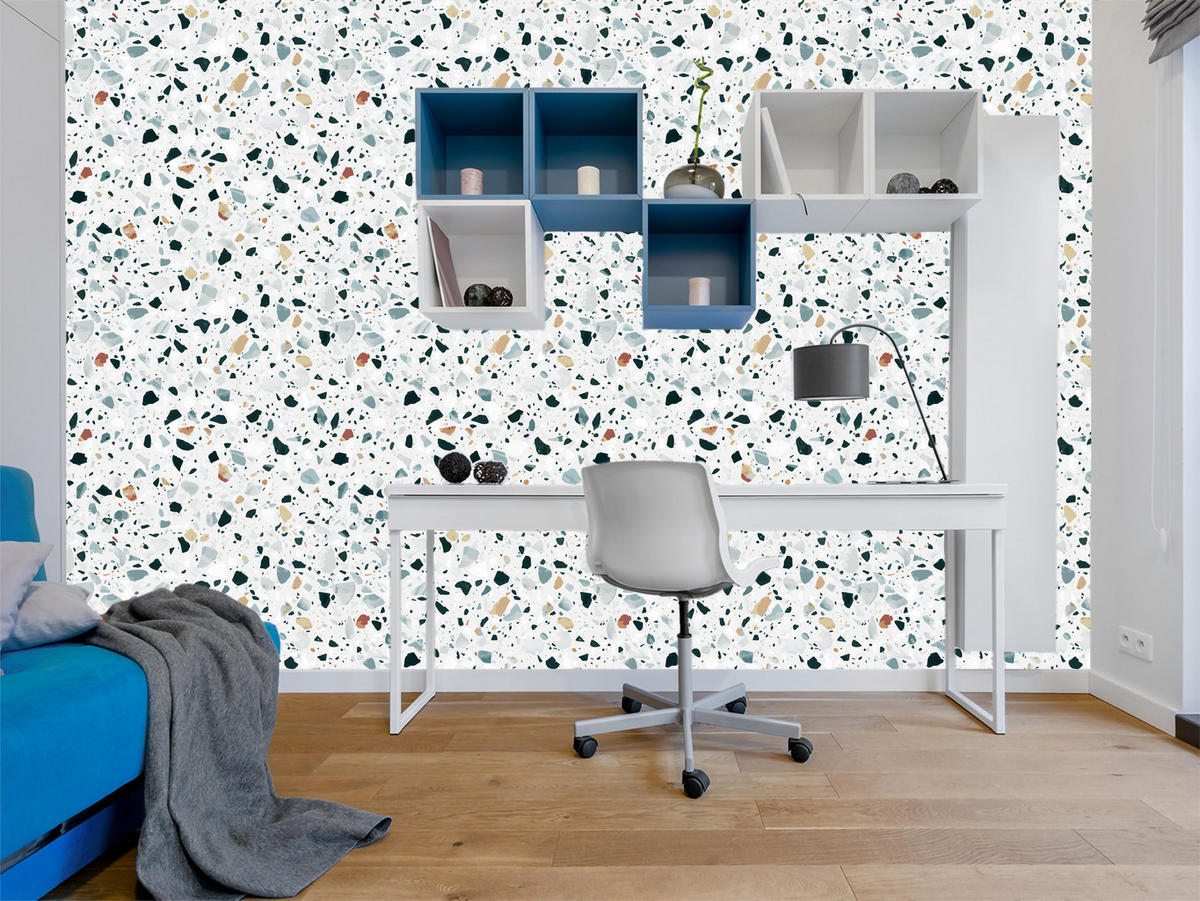 VLIESTAPETE Terrazzo-Muster – Grün, Beige, Weiß – 50x1000 cm - Beige/Weiß, Papier (50/1000cm) - Muralo