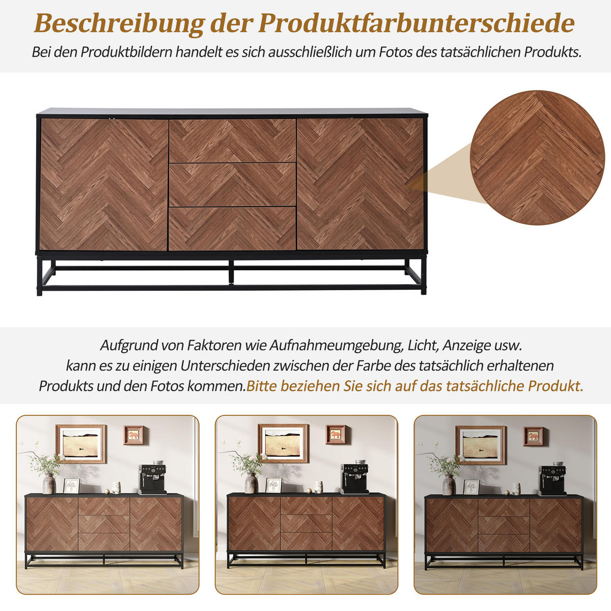 SIDEBOARD Holz Schwarz 3 Schubladen 2 Türen 145x40x67cm Metallrahmen - Multicolor, Holzwerkstoff (40/67/145cm) - FLIEKS