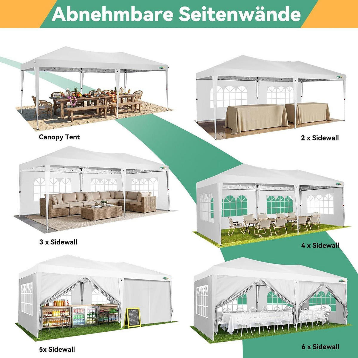 FALTPAVILLON 3x6m weiß mit 6 Seitenteilen und UV-Schutz 50+ - Weiß, Textil (300/270/600cm)