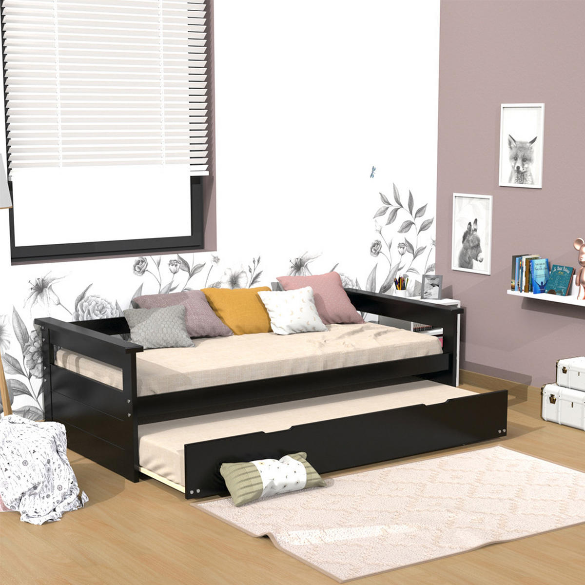 AUSZIEHBETT TOLEDE mit Bettschublade/ Bett 2x90x190 - Schwarz - Schwarz, Holzwerkstoff (90/190cm) - Weber Industries