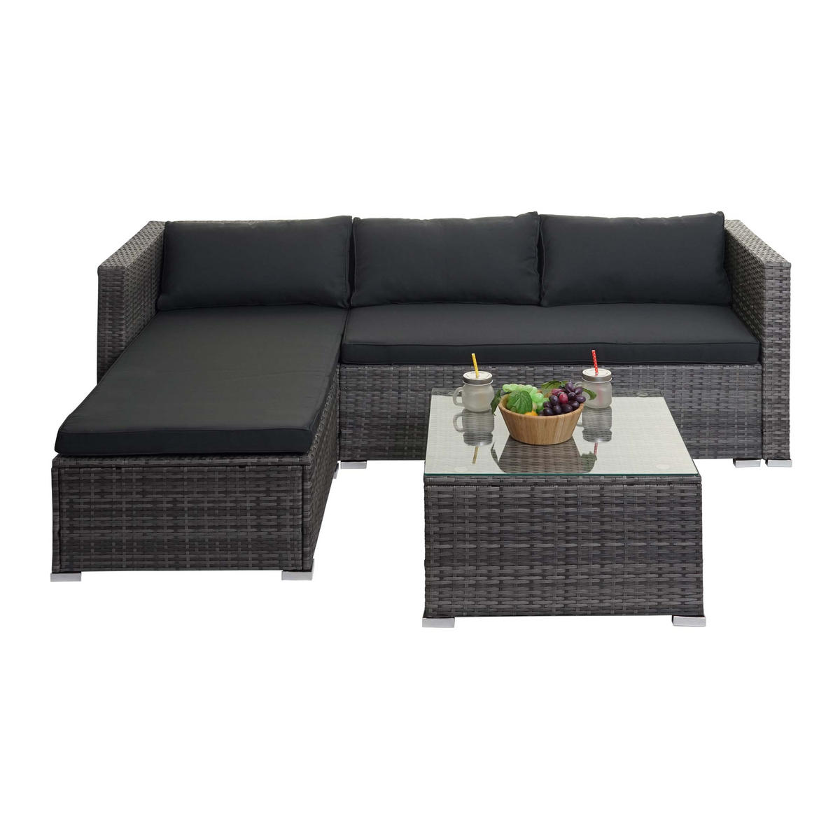 POLY-RATTAN GARNITUR Grau, Grau - Grau, Kunststoff - MCW