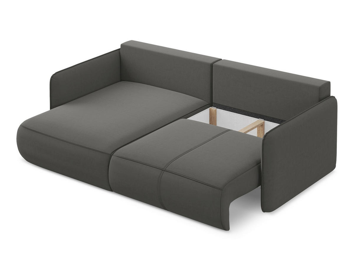 ECKSOFA mit Schlaffunktion Samt Stoff Grau - Dunkelgrau/Schwarz, Kunststoff/Textil (148/207cm) - Makamii