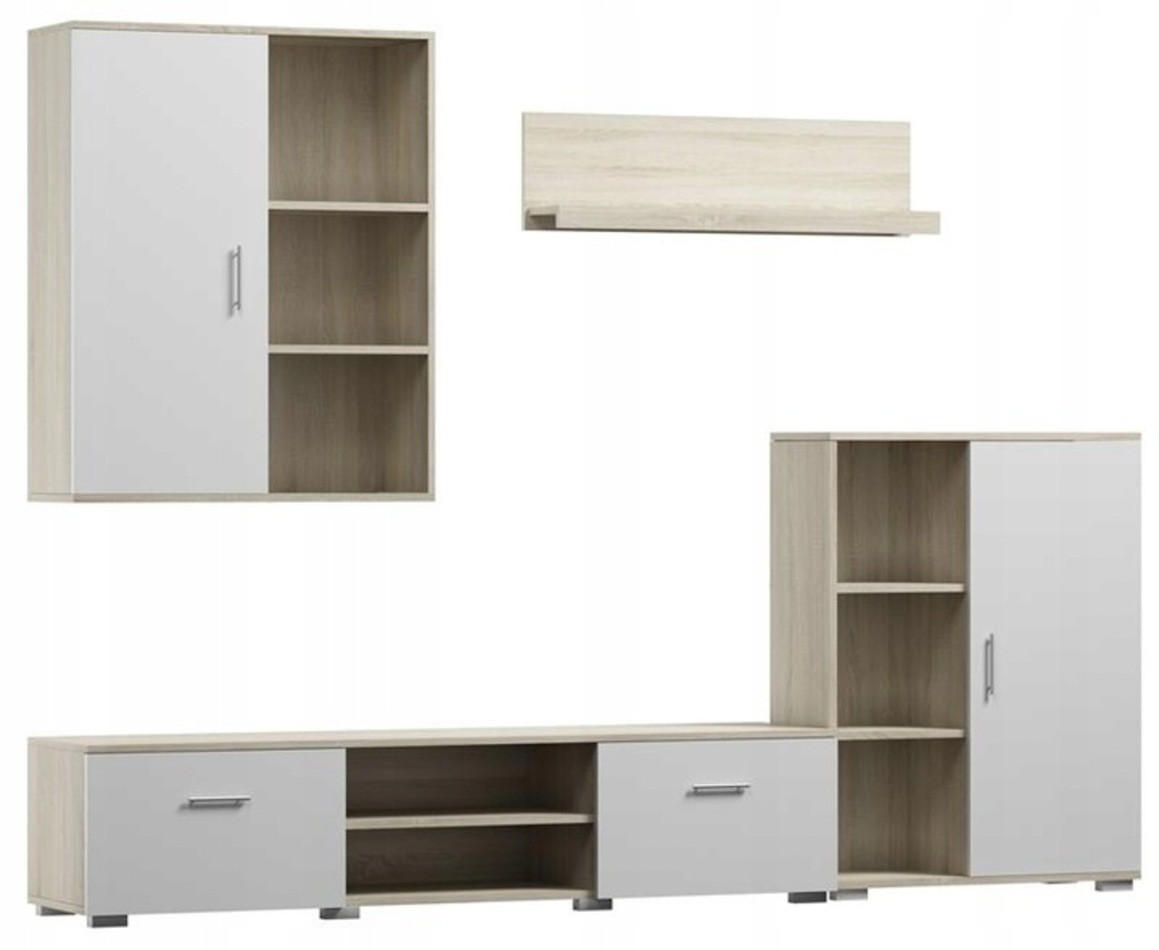 WOHNWAND Dedal 4-teilig Sonoma Eiche-Weiß - Sonoma Eiche, Holzwerkstoff (140/35/40cm) - Matkam Möbel