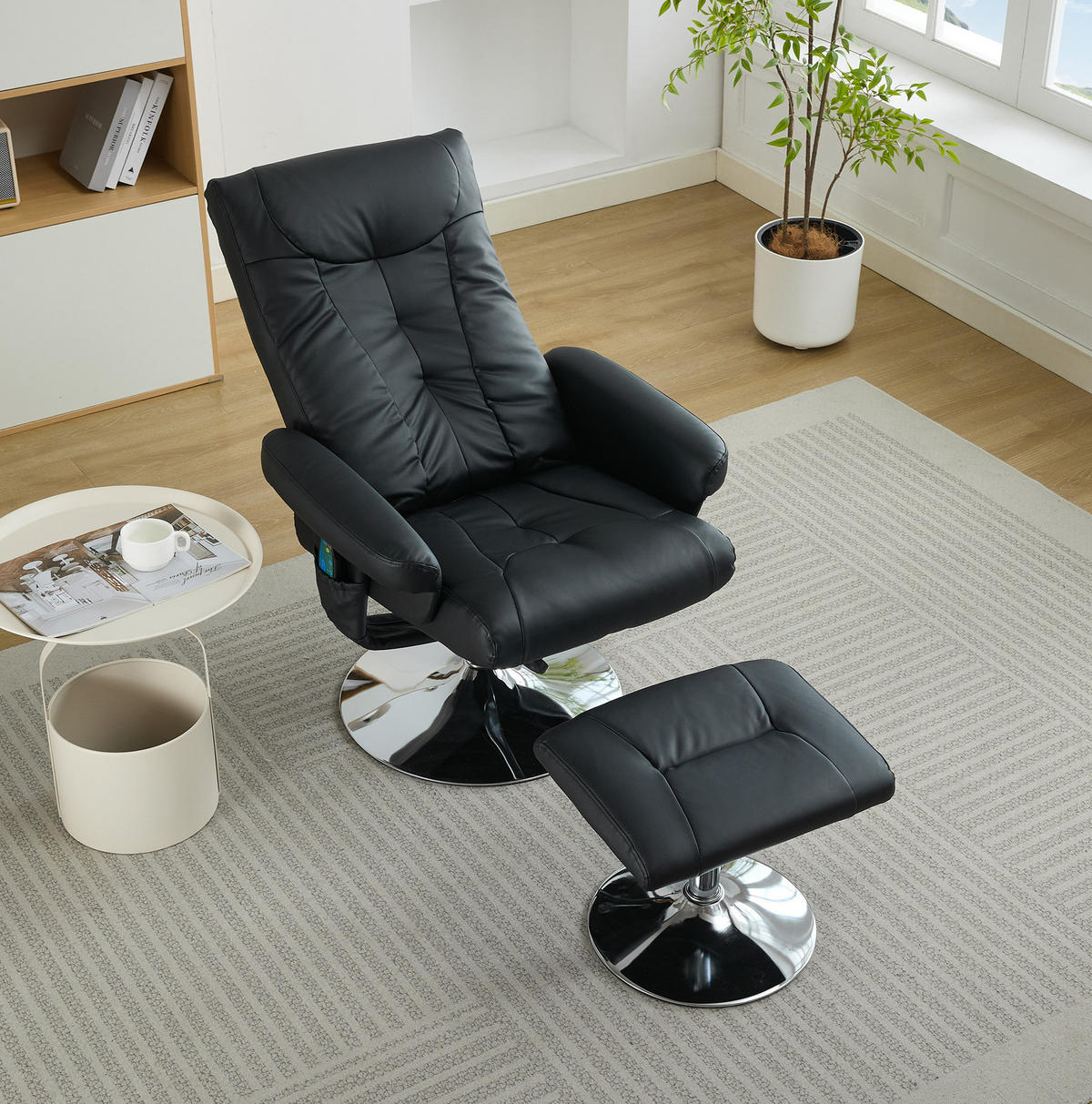 RELAXSESSEL PU mit Massage und Sitzheizung 76/75/103 cm Schwarz - Schwarz, Kunststoff (75/103/76cm) - Redom