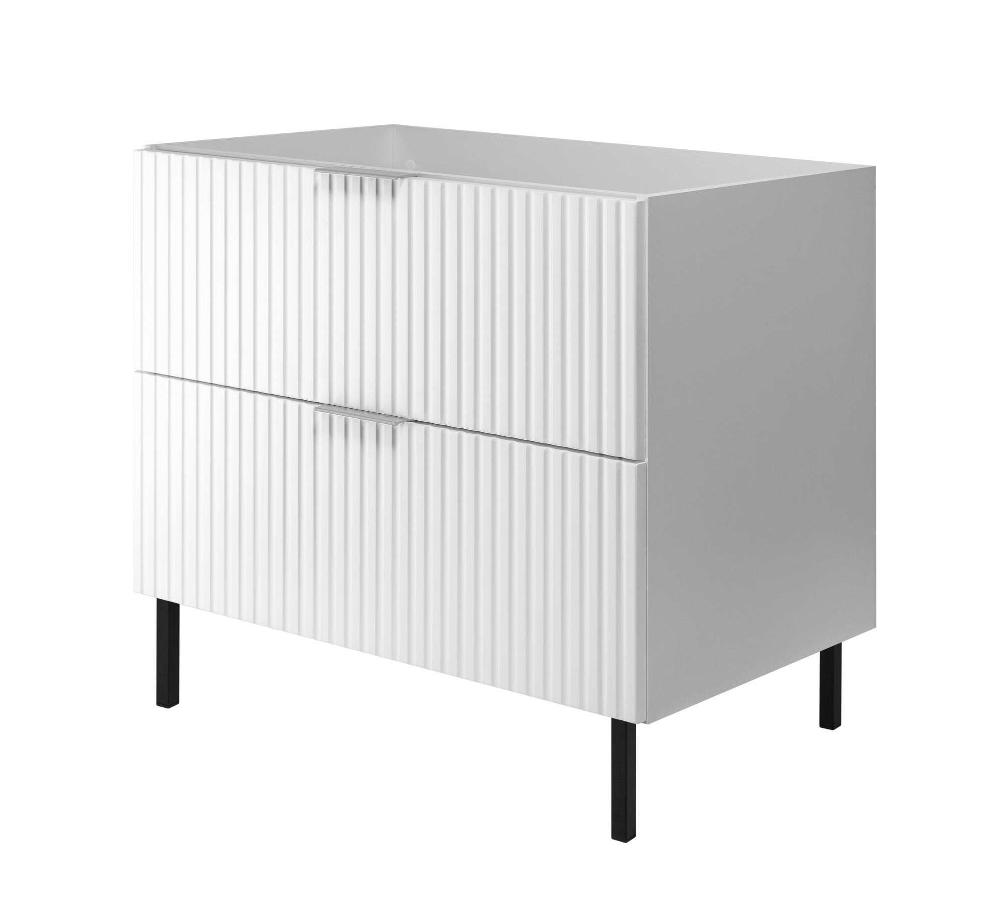 WASCHBECKUNTERSCHRANK, Weiß, 80 x 77 x 46 cm, silberner Griff, schwarze Beine, ohne Arbeitsplatte - Silberfarben/Weiß, Holzwerkstoff (80/77/46cm) - 3XE LIVING
