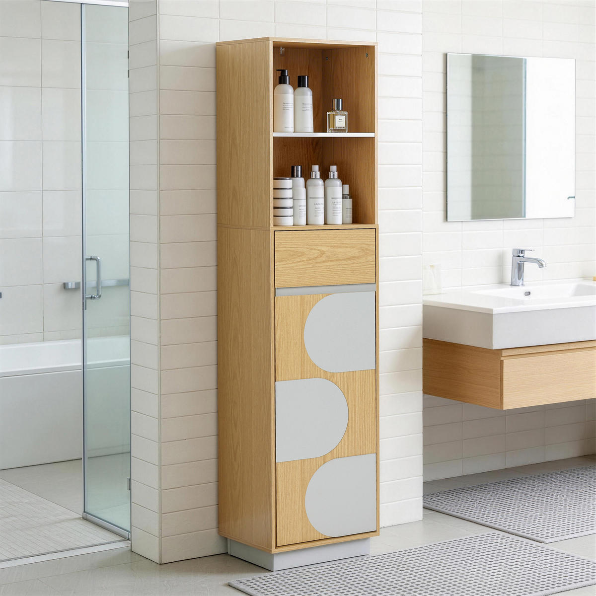 BADEZIMMERSCHRANK 166 cm - Akaziefarben, Holz (30/165/40cm)