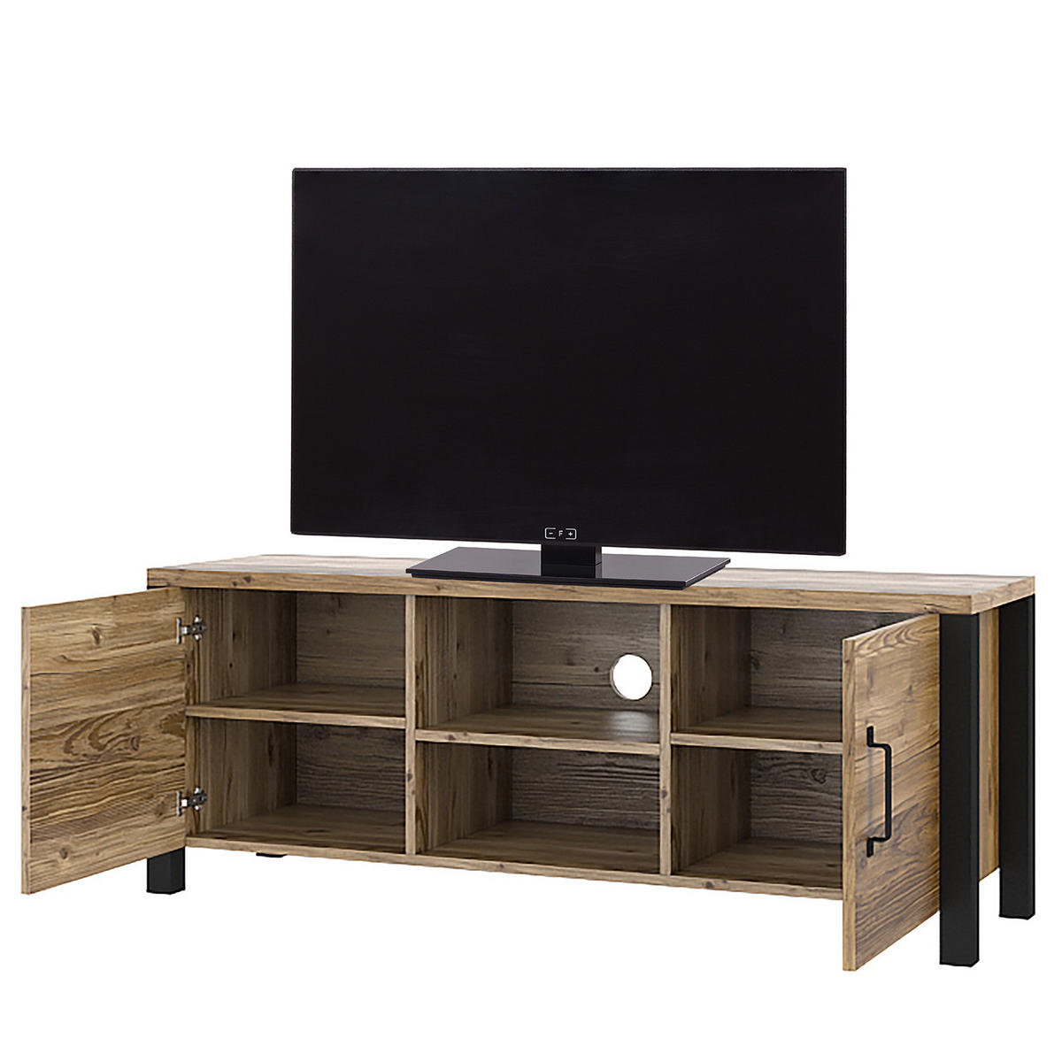 TV-LOWBOARD - Fichtefarben/Schwarz, Holzwerkstoff/Kunststoff (147/57/43cm) - home24