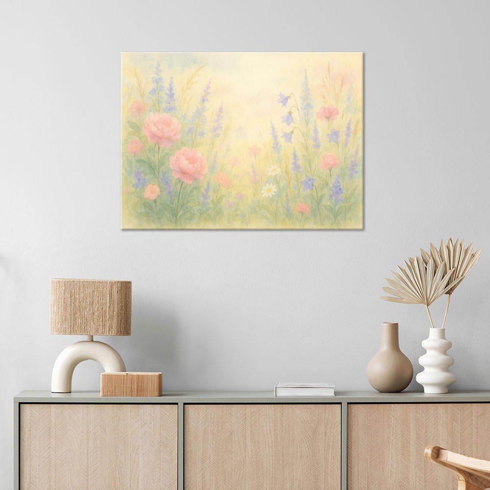 LEINWANDBILD Wildblumen im Nebel 120x80cm - Beige, Textil (120/80cm) - Feeby