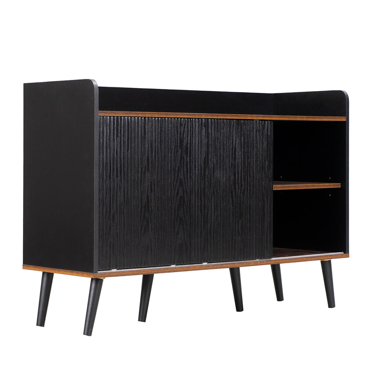 SIDEBOARD aus MDF und Spanplatte 117,5x40x80 cm Schwarz-Holzfarben mit Schiebetüren und Schubladen - Schwarz, Holzwerkstoff (117.5/80/40cm) - IVMEU