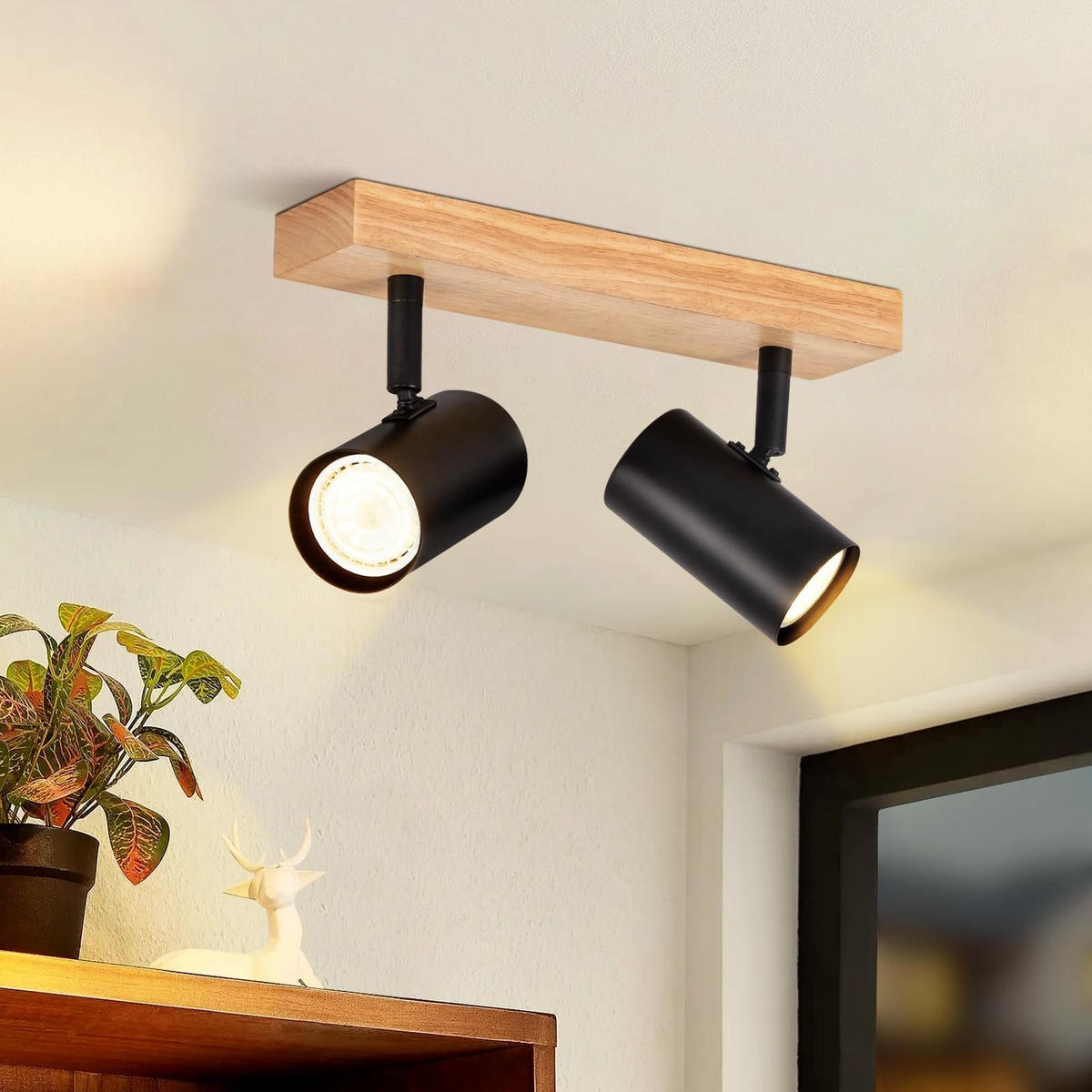 DECKENSTRAHLER Shippou 25/5.5/16.5 cm - Schwarz, Holz/Metall (25/5.5/16.5cm) - ZMH