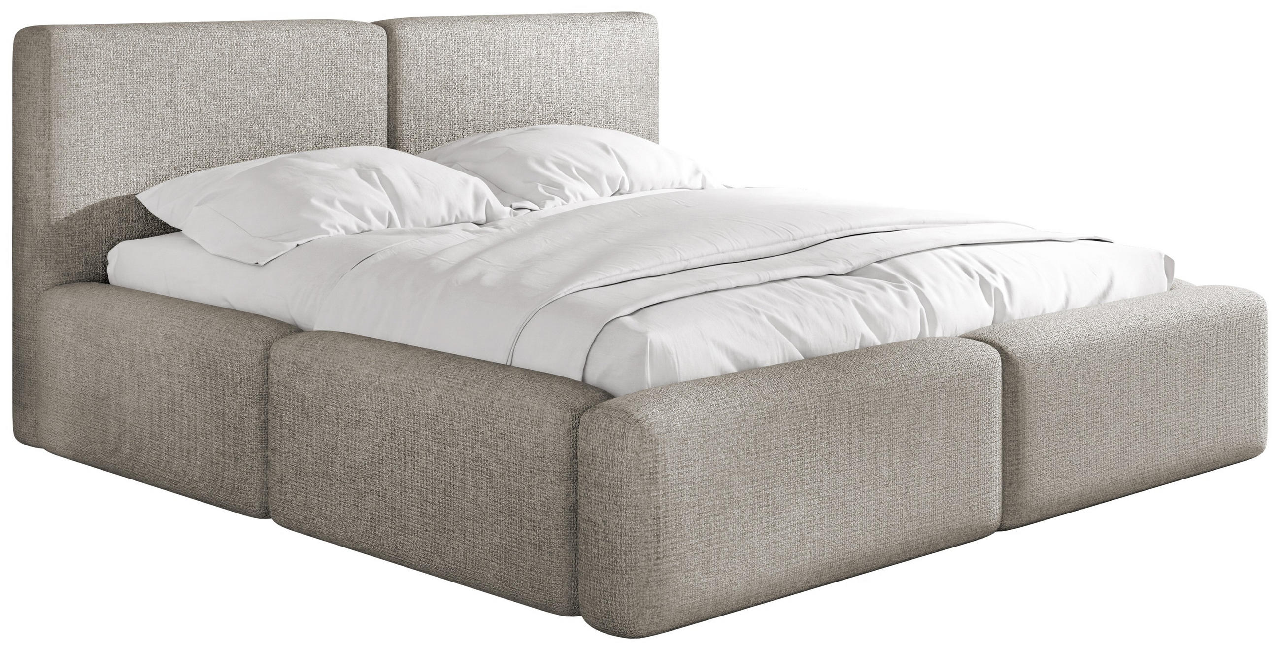 POLSTERBETT Duo mit Bettkasten, Metall-Lattenrost & hohem Kopfteil in Taupe Chenille 160x200 cm - Taupe/Beige, Kunststoff/Textil (160/200cm) - WFL GROUP