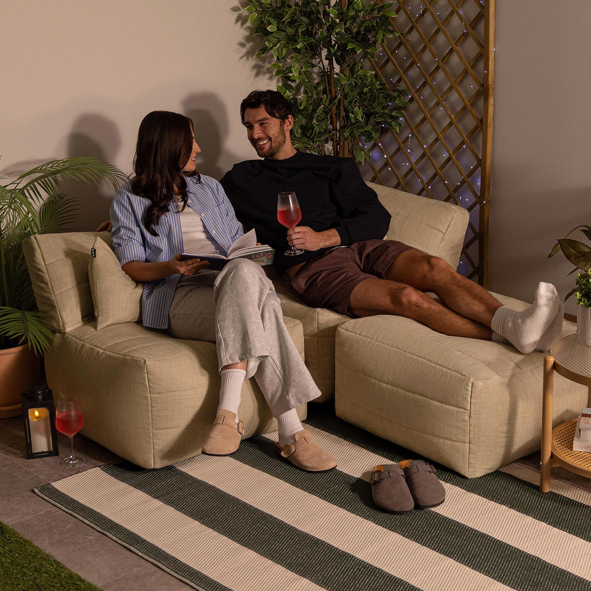 SITZSACK-SOFA 3-tlg. modular outdoor Noa - Beige, Textil (228/70/78cm) - icon