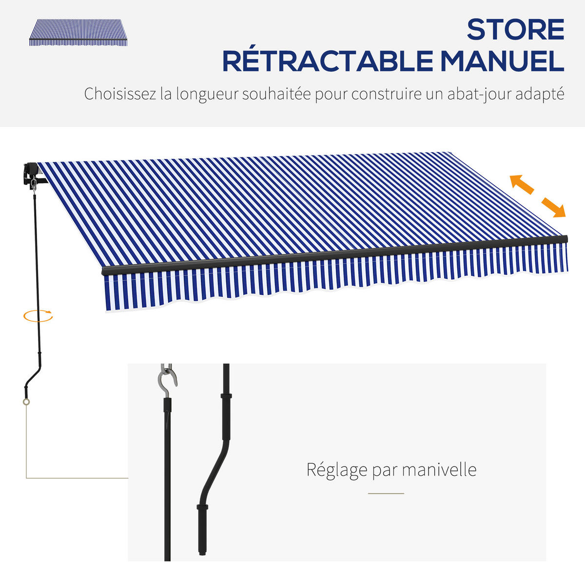 MARKISE DE-13967 manuell, Neigung 45-85°, 295/247 cm Blau-Weiß - Blau, Textil (247/1/295cm) - ComfortXL