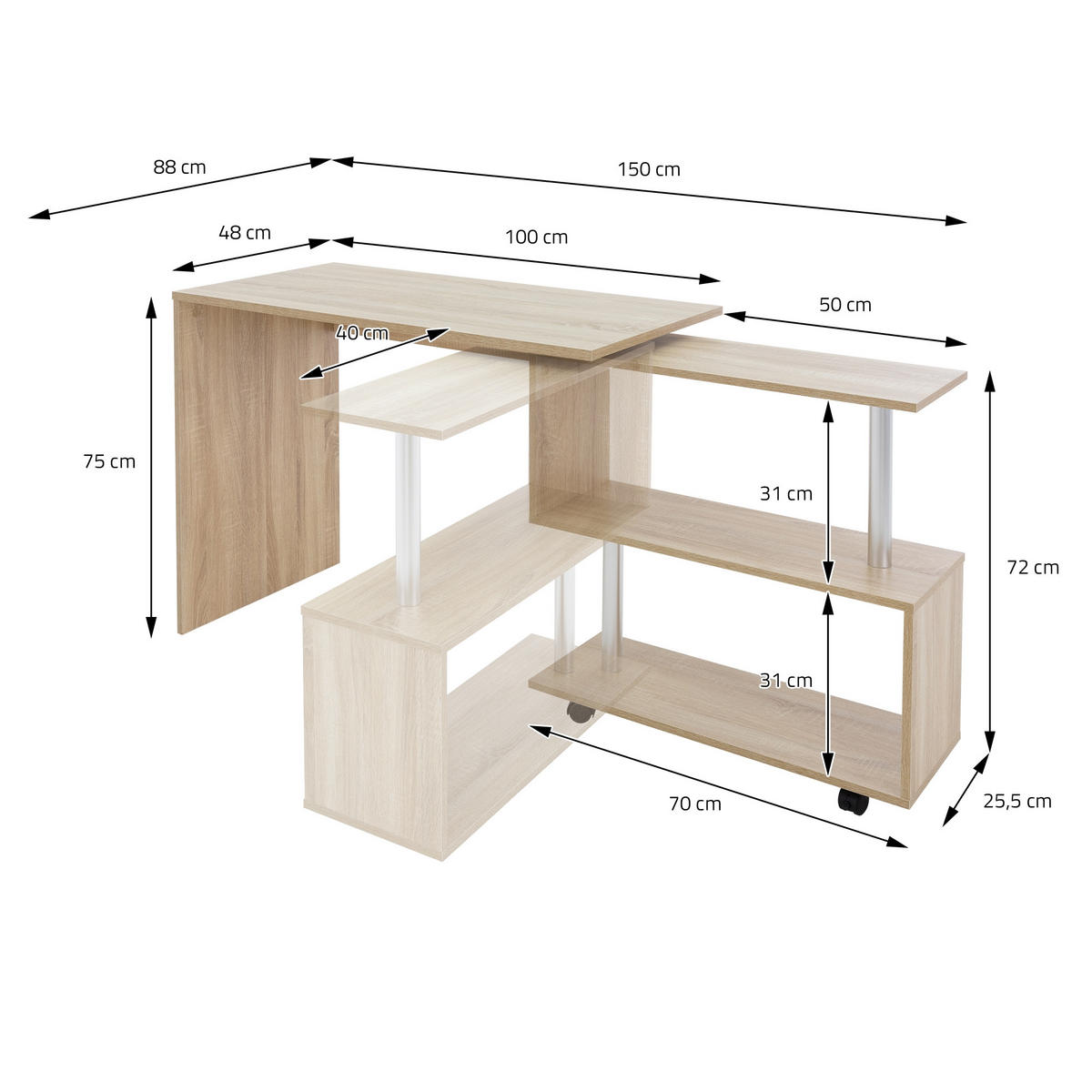 SCHREIBTISCH - Braun, Holzwerkstoff (150/88/75cm) - ML-DESIGN