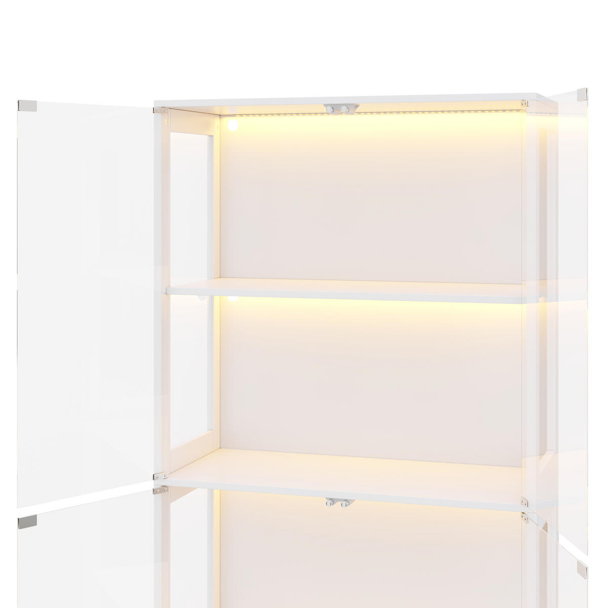 VITRINE 4 Ebenen Stauraum, App-gesteuertem LED-Licht, Push-to-Open Türen 80/35/170 cm - Transparent/Weiß, Glas/Holzwerkstoff (80/170/35cm) - EVRYAE