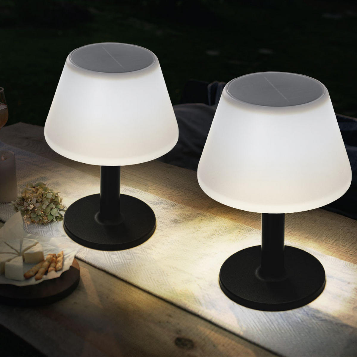 LED AUSSENLEUCHTE Solar Tischlampe Schwarz Weiß 2er Set - Schwarz, Metall (20/20/28cm)