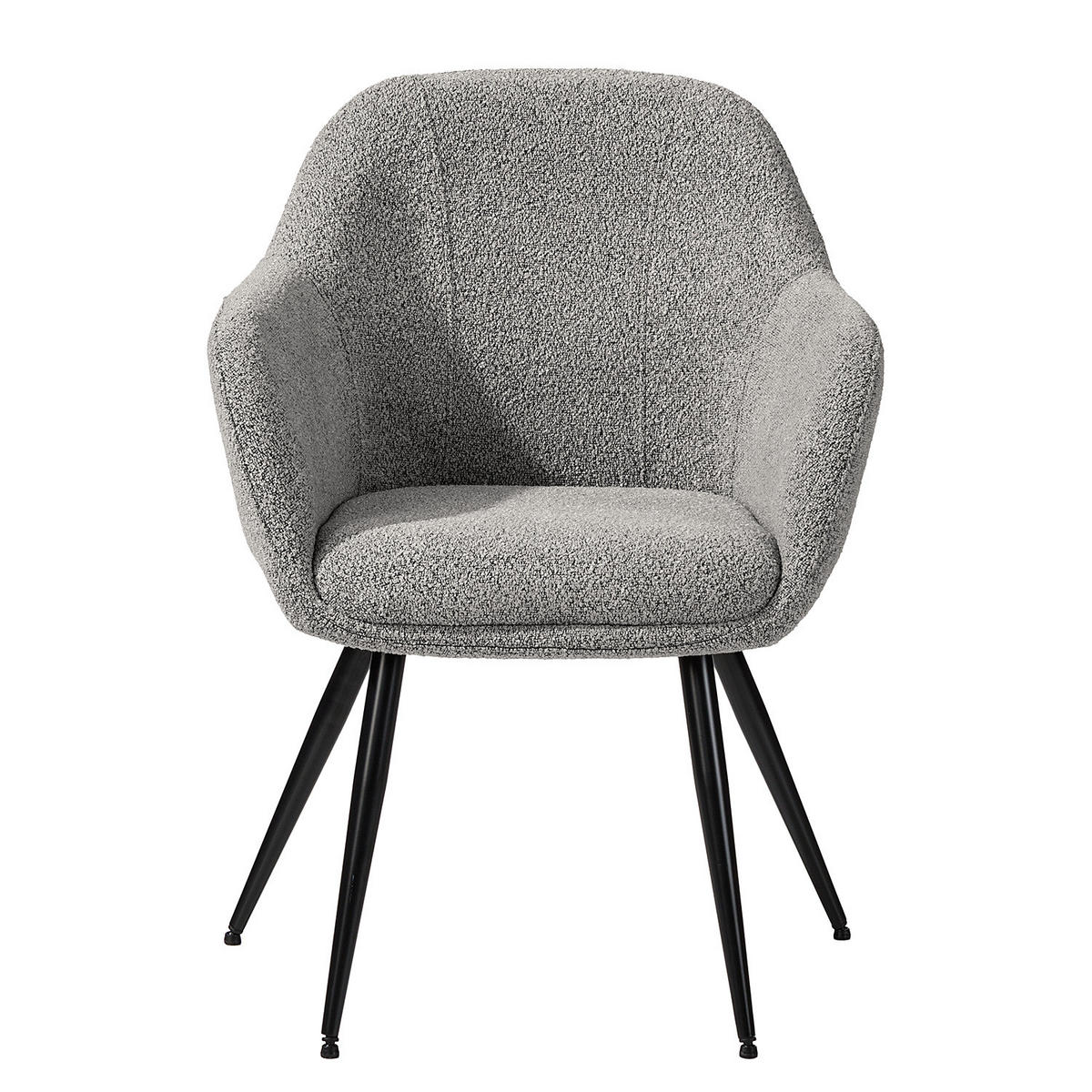 POLSTERSTUHL - 2er-Set - Bouclé / Edelstahl - Grau, Textil/Metall (56/84/47cm) - home24