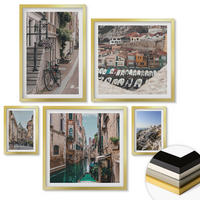 WANDBILDER 5er Set - 50x50 cm & 20x30 cm & 40x60 cm Goldrahmen - Blattmuster Marmor abstrakt - Goldfarben, Kunststoff (40/60cm) - ArtPrintCave