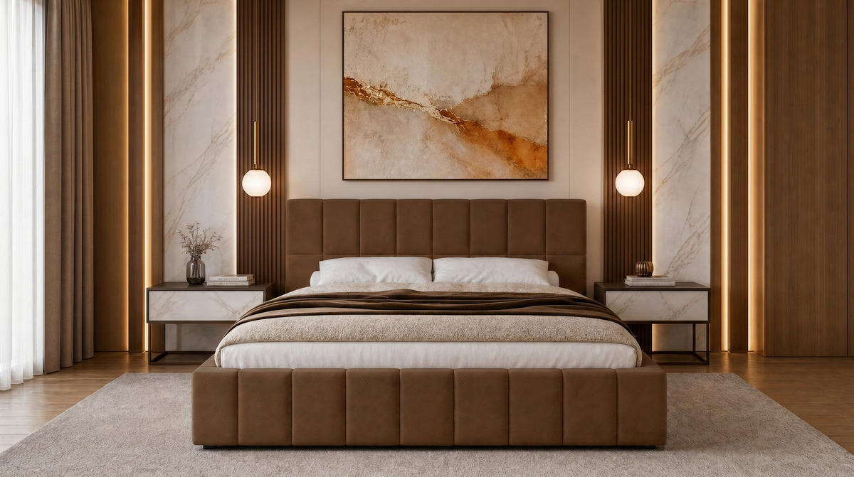 POLSTERBETT 180x200 cm, Alma, Doppelbett mit Bettkasten, Lattenrost aus Holz, Velourstoff, Dunkelbraun - Dunkelbraun, Holz/Kunststoff (180/200cm) - Marpur