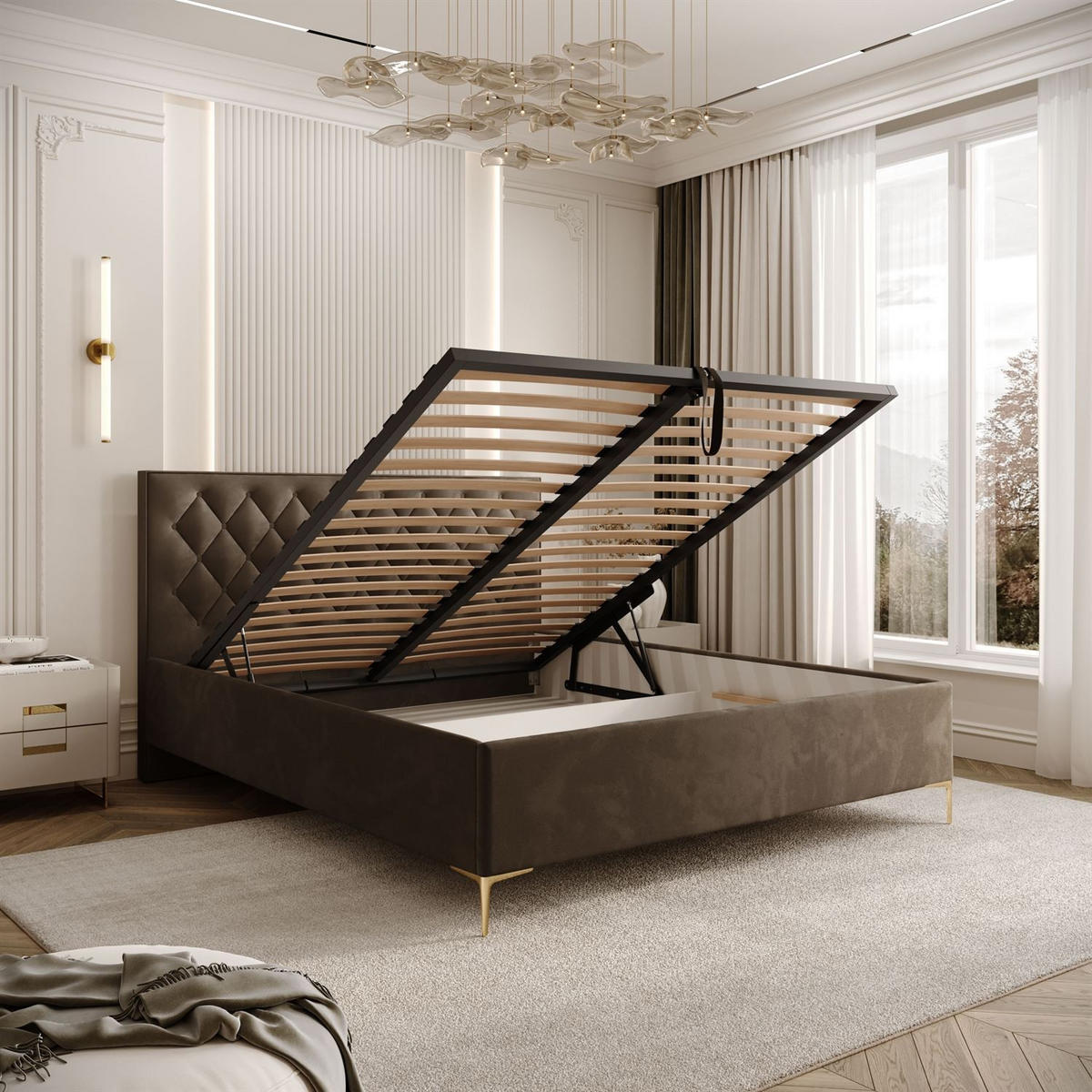 POLSTERBETT INEZ mit Bettkasten 160x200 cm Royal Velvet 196 - Braun, Textil (160/200cm) - Lookway