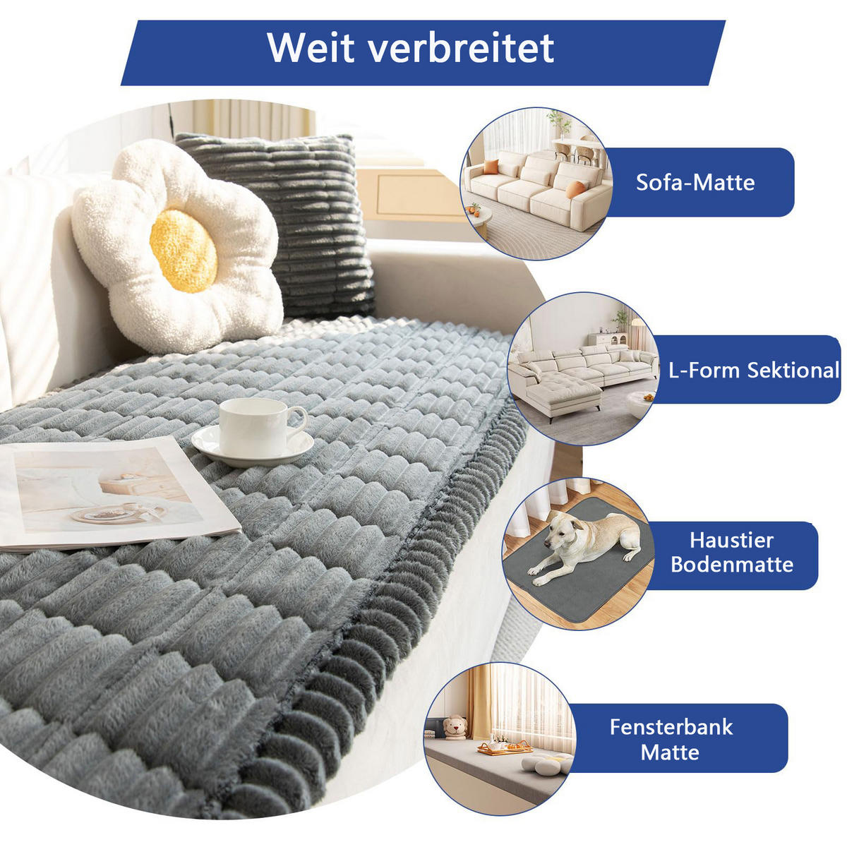 SOFADECKE Dicke Rutschfest 1 Stück - Dunkelgrau, Textil (70/210cm) - Kaket