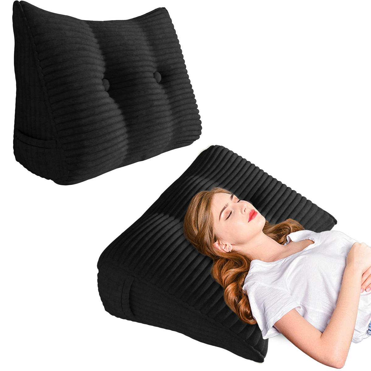 RÜCKENKISSEN für Bett Kord Schwarz 80 cm - Schwarz, Textil (50/80cm) - Vercart