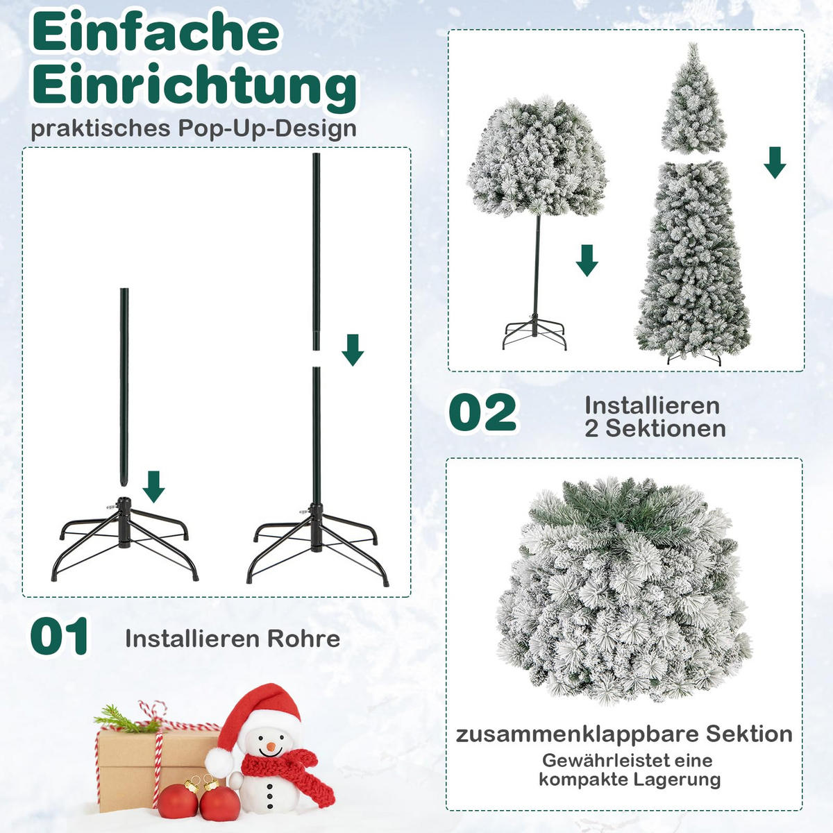 WEIHNACHTSBAUM mit 200 warmweißen LED-Lichtern 210 cm grün - Grün, Metall (210cm) - COSTWAY