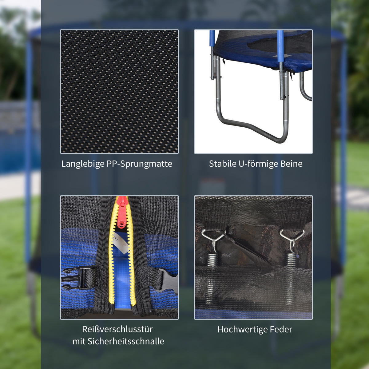 TRAMPOLIN, Blau+Schwarz, Stahl, Kunststoff - Blau, Metall (244/240/244cm) - HOMCOM