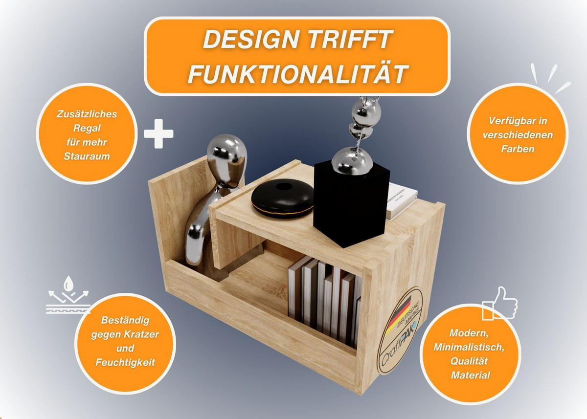 WOHNZIMMERTISCH für Couch 3 mögliche Aufstellmöglichkeiten Sonoma Eiche 33/60/34cm - Sonoma Eiche, Holzwerkstoff (33/60/34cm) - CraftPAK
