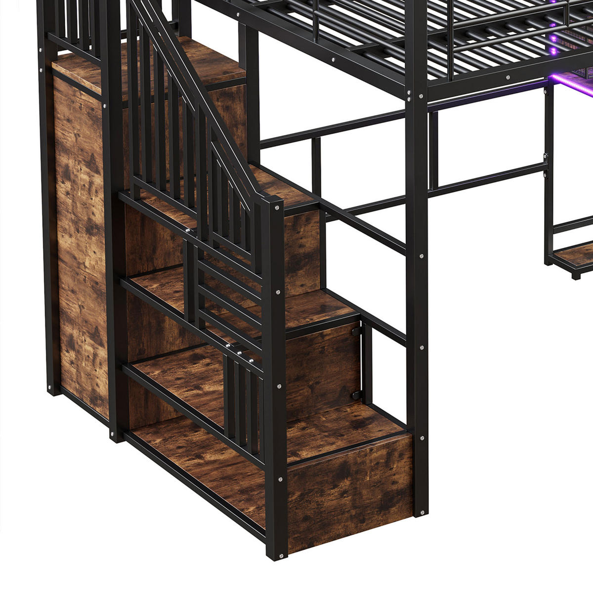 HOCHBETT 140/200 cm DE-04920, mit LED, Schreibtisch und Ablageleiter in Schwarz - Schwarz, Metall (140/200cm) - ComfortXL